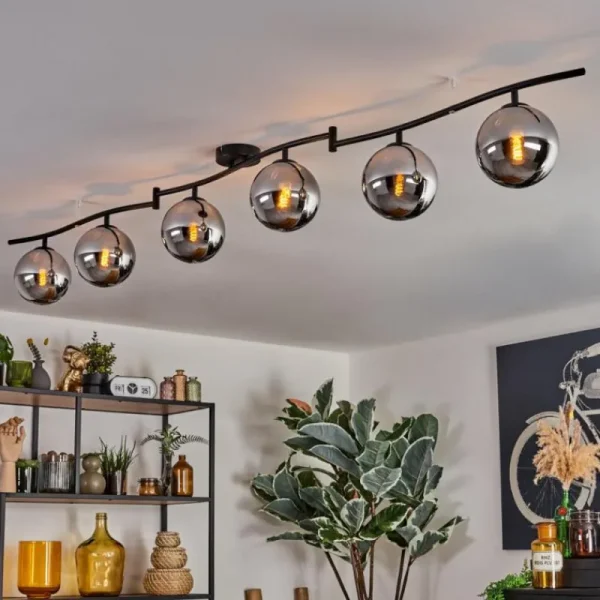 hofstein Gastor Plafonnier, Boule lumineuse Chrome, Fumé, 6 lumières* Lampes Modernes