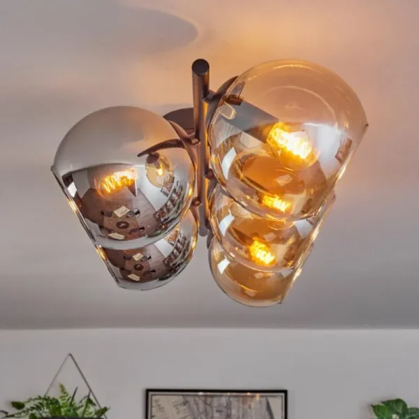 hofstein Gastor Plafonnier, Boule lumineuse Ambre, Chrome, Fumé, 5 lumières* Lampes Modernes