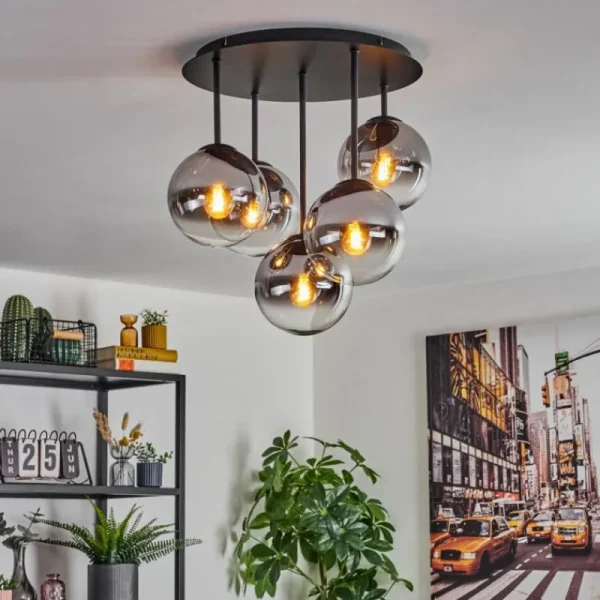 hofstein Gastor Plafonnier, Boule lumineuse 45 cm Chrome, Clair, Fumé, 5 lumières* Lampes Modernes