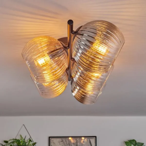 hofstein Gastor Plafonnier, Boule lumineuse Ambre, Clair, Fumé, 5 lumières* Lampes Modernes