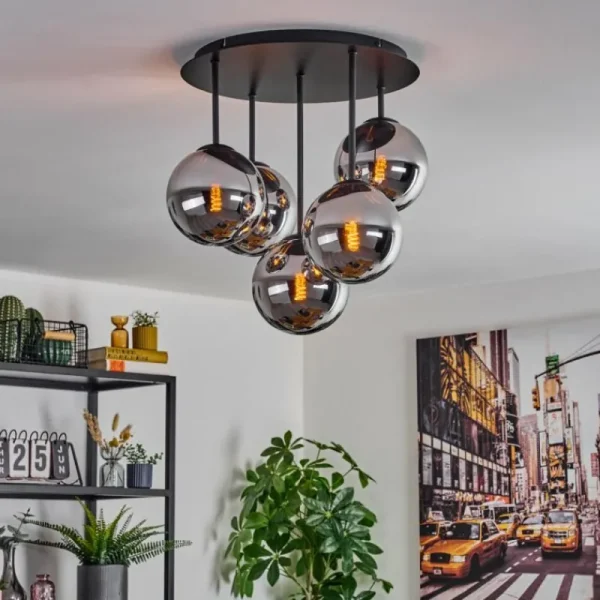 hofstein Gastor Plafonnier, Boule lumineuse 45 cm Chrome, Fumé, 5 lumières* Lampes Modernes