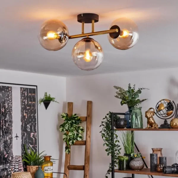 hofstein Gastor Plafonnier, Boule lumineuse 42 cm Or, Noir, 3 lumières* Lampes En Verre