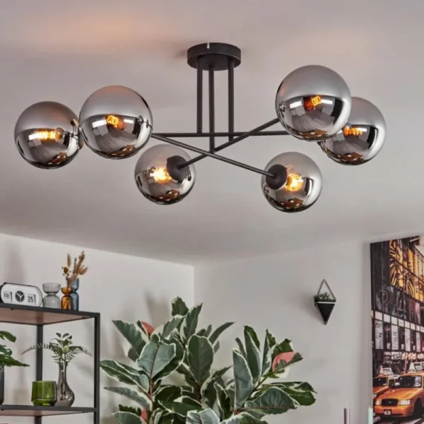 hofstein Gastor Plafonnier, Boule lumineuse 15 cm Chrome, Fumé, 6 lumières* Lampes Modernes