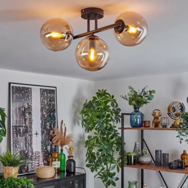 hofstein Gastor Plafonnier, Boule lumineuse Ambre, 3 lumières* Lampes En Verre