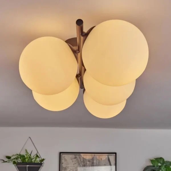 hofstein Gastor Plafonnier, Boule lumineuse Blanc, 5 lumières* Lampes En Verre