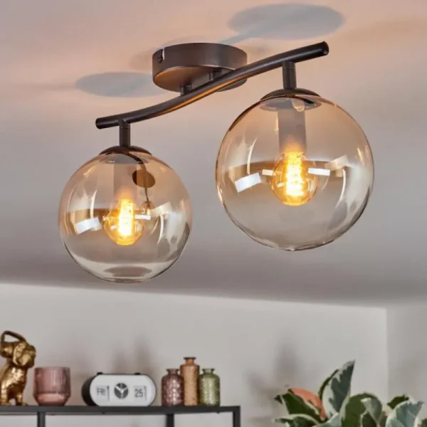 hofstein Gastor Plafonnier, Boule lumineuse Ambre, Clair, 2 lumières* Lampes En Verre