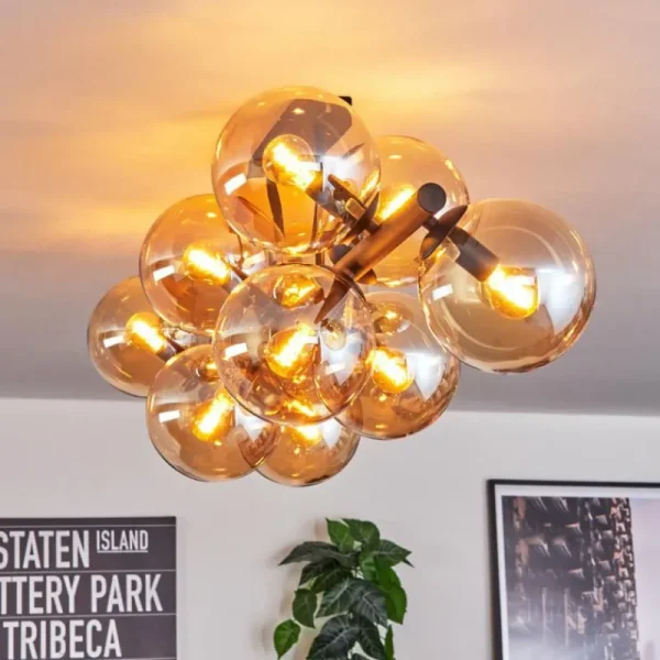 hofstein Gastor Plafonnier, Boule lumineuse Ambre, 10 lumières* Lampes En Verre