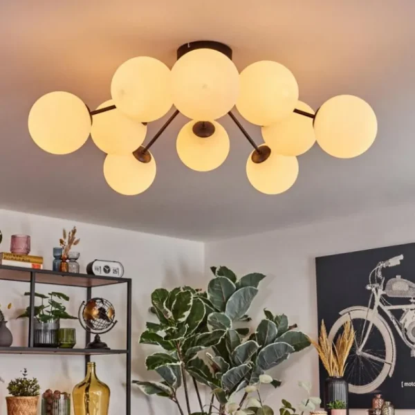 hofstein Gastor Plafonnier, Boule lumineuse 83 cm Blanc, 10 lumières* Lampes En Verre