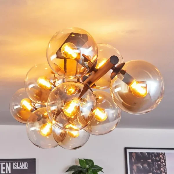 hofstein Gastor Plafonnier, Boule lumineuse Ambre, Clair, 10 lumières* Lampes En Verre
