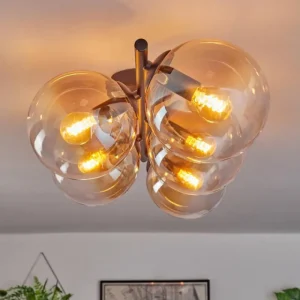 hofstein Gastor Plafonnier, Boule lumineuse Ambre, Clair, 5 lumières* Lampes En Verre