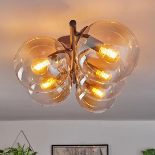 hofstein Gastor Plafonnier, Boule lumineuse Ambre, Clair, 5 lumières* Lampes En Verre