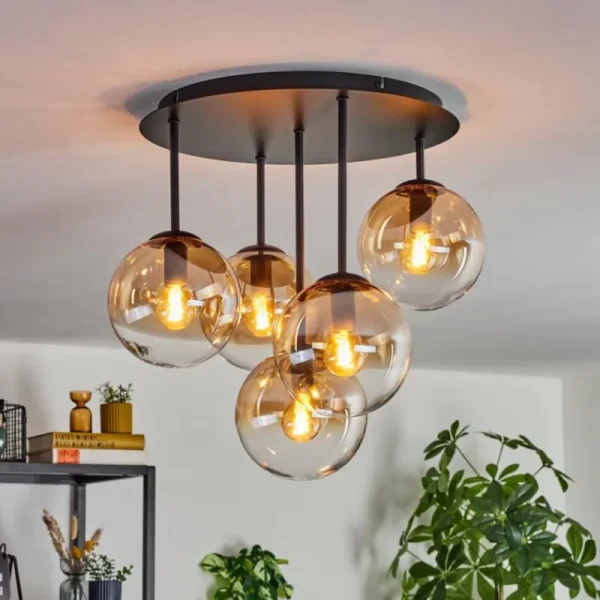 hofstein Gastor Plafonnier, Boule lumineuse 45 cm Ambre, Clair, 5 lumières* Lampes En Verre