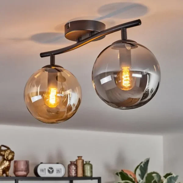 hofstein Gastor Plafonnier, Boule lumineuse Ambre, Fumé, 2 lumières* Lampes Modernes