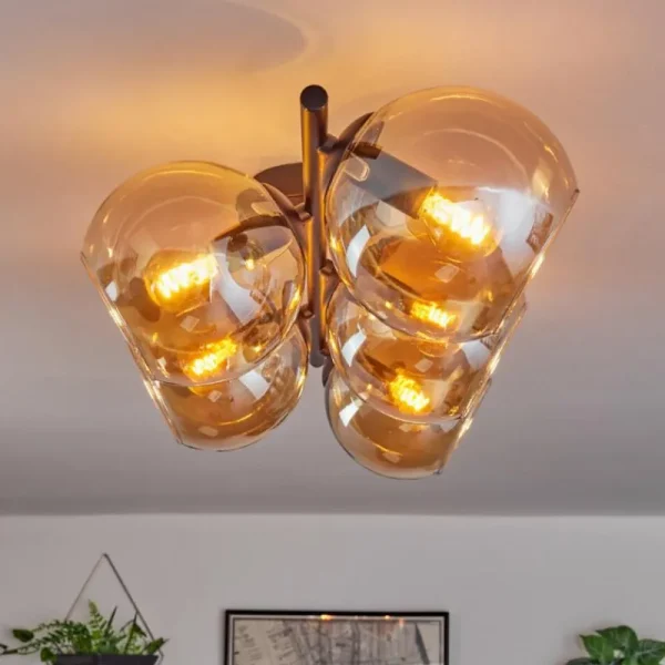 hofstein Gastor Plafonnier, Boule lumineuse Ambre, 5 lumières* Lampes En Verre