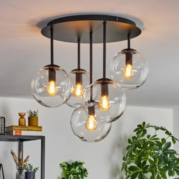 hofstein Gastor Plafonnier, Boule lumineuse 45 cm Clair, 5 lumières* Lampes En Verre