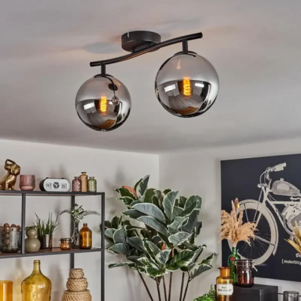 hofstein Gastor Plafonnier, Boule lumineuse Chrome, Fumé, 2 lumières* Lampes Modernes