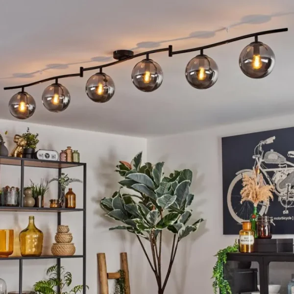 hofstein Gastor Plafonnier, Boule lumineuse Chrome, Fumé, 6 lumières* Lampes Modernes