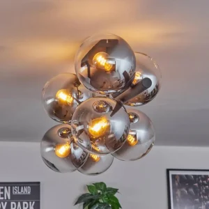 hofstein Gastor Plafonnier, Boule lumineuse Chrome, Clair, Fumé, 8 lumières* Lampes Modernes