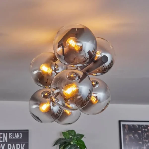 hofstein Gastor Plafonnier, Boule lumineuse Chrome, Clair, Fumé, 8 lumières* Lampes Modernes