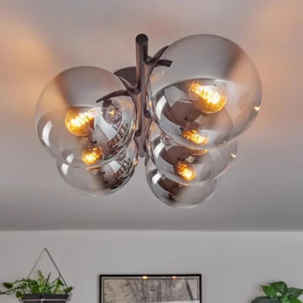 hofstein Gastor Plafonnier, Boule lumineuse Chrome, Clair, Fumé, 5 lumières* Lampes Modernes