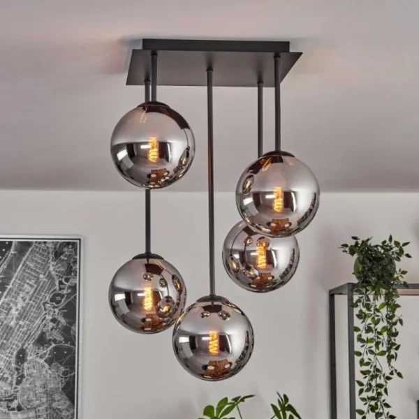 hofstein Gastor Plafonnier, Boule lumineuse Chrome, Fumé, 5 lumières* Lampes Modernes