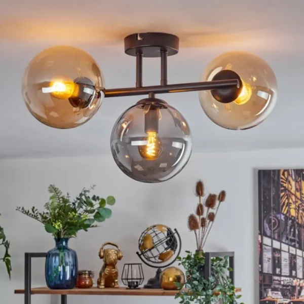 hofstein Gastor Plafonnier, Boule lumineuse Ambre, Fumé, 3 lumières* Lampes Modernes