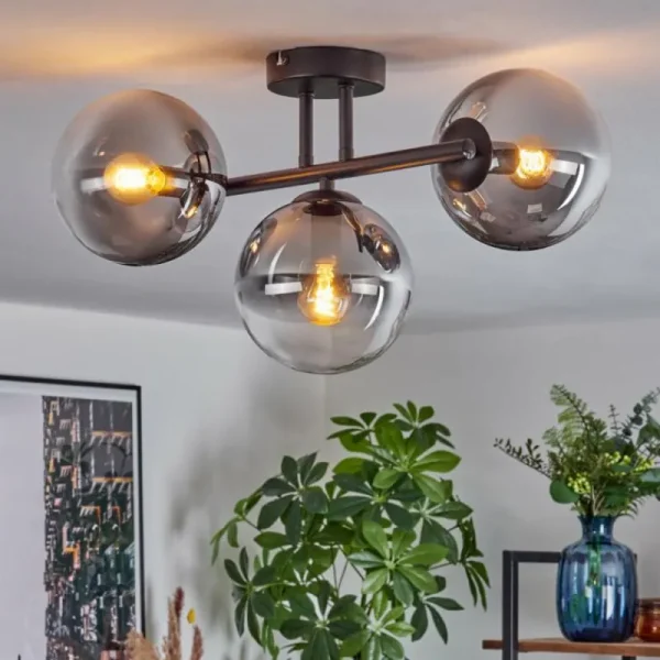 hofstein Gastor Plafonnier, Boule lumineuse Clair, Fumé, 3 lumières* Lampes Modernes