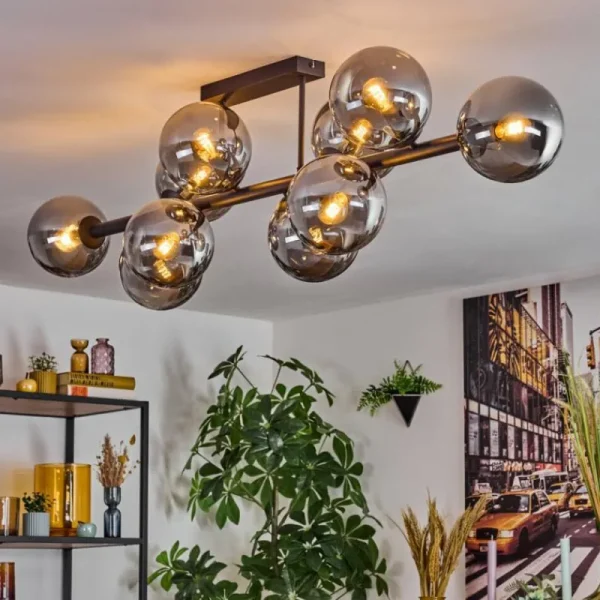 hofstein Gastor Plafonnier, Boule lumineuse Fumé, 10 lumières* Lampes Modernes