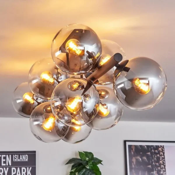 hofstein Gastor Plafonnier, Boule lumineuse Clair, Fumé, 10 lumières* Lampes Modernes