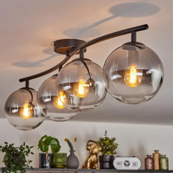 hofstein Gastor Plafonnier, Boule lumineuse Clair, Fumé, 4 lumières* Lampes Modernes