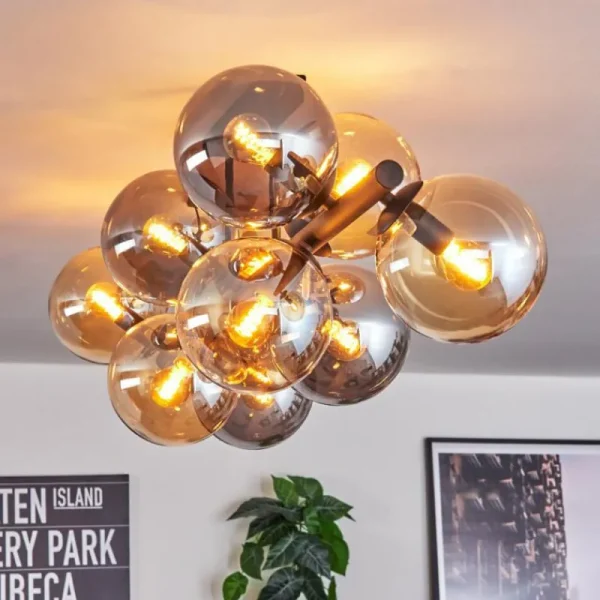 hofstein Gastor Plafonnier, Boule lumineuse Ambre, Fumé, 10 lumières* Lampes Modernes