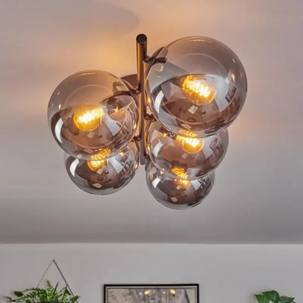 hofstein Gastor Plafonnier, Boule lumineuse Fumé, 5 lumières* Lampes Modernes