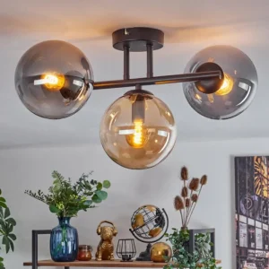 hofstein Gastor Plafonnier, Boule lumineuse Ambre, Fumé, 3 lumières* Lampes Modernes