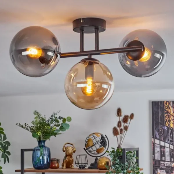hofstein Gastor Plafonnier, Boule lumineuse Ambre, Fumé, 3 lumières* Lampes Modernes