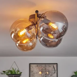 hofstein Gastor Plafonnier, Boule lumineuse Ambre, Fumé, 4 lumières* Lampes Modernes