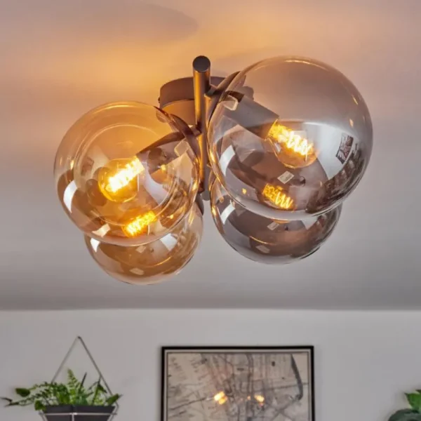 hofstein Gastor Plafonnier, Boule lumineuse Ambre, Fumé, 4 lumières* Lampes Modernes