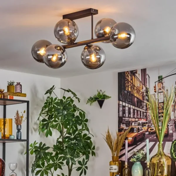 hofstein Gastor Plafonnier, Boule lumineuse Fumé, 6 lumières* Lampes Modernes