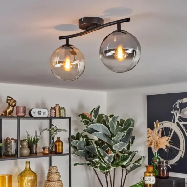 hofstein Gastor Plafonnier, Boule lumineuse Ambre, Clair, Fumé, 2 lumières* Lampes Modernes