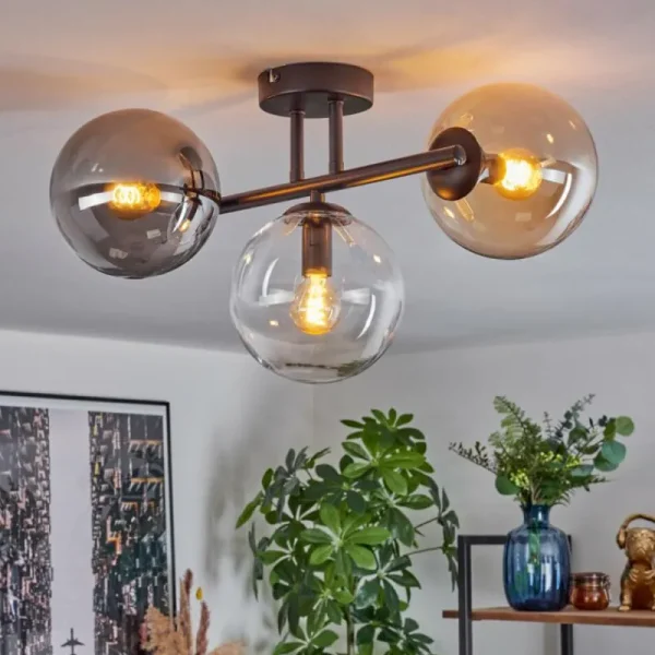 hofstein Gastor Plafonnier, Boule lumineuse Ambre, Clair, Fumé, 3 lumières* Lampes Modernes
