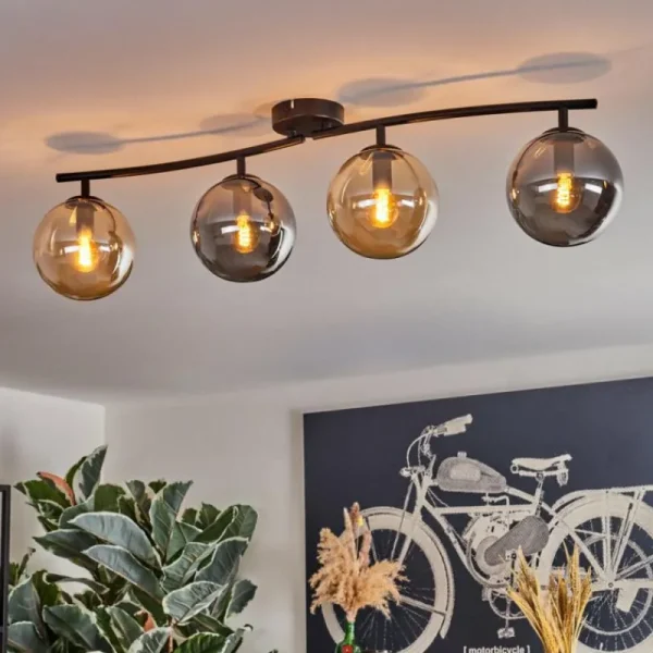 hofstein Gastor Plafonnier, Boule lumineuse Ambre, Fumé, 4 lumières* Lampes Modernes