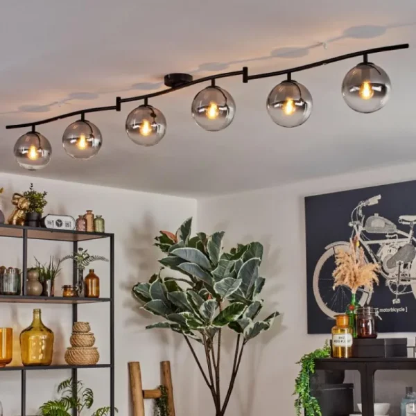 hofstein Gastor Plafonnier, Boule lumineuse Chrome, Clair, Fumé, 6 lumières* Lampes Modernes