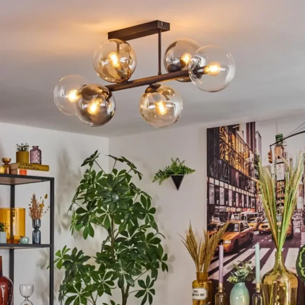 hofstein Gastor Plafonnier, Boule lumineuse Ambre, Clair, Fumé, 6 lumières* Lampes Modernes