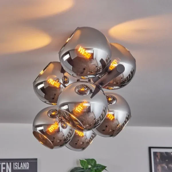 hofstein Gastor Plafonnier, Boule lumineuse Chrome, Fumé, 8 lumières* Lampes Modernes