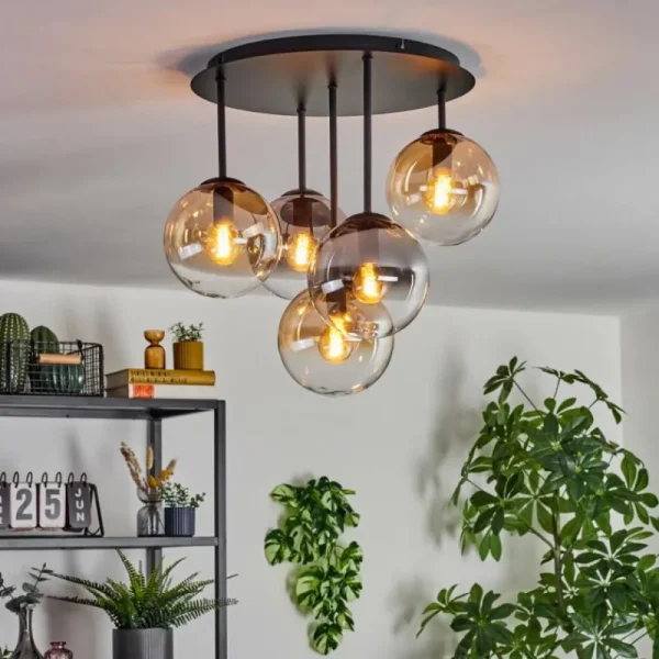 hofstein Gastor Plafonnier, Boule lumineuse 45 cm Ambre, Clair, Fumé, 5 lumières* Lampes Modernes