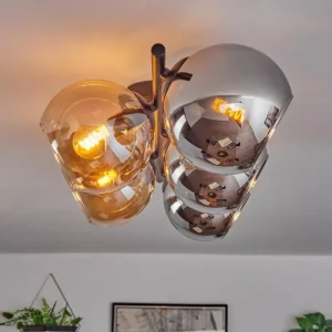 hofstein Gastor Plafonnier, Boule lumineuse Ambre, Chrome, Fumé, 5 lumières* Lampes Modernes
