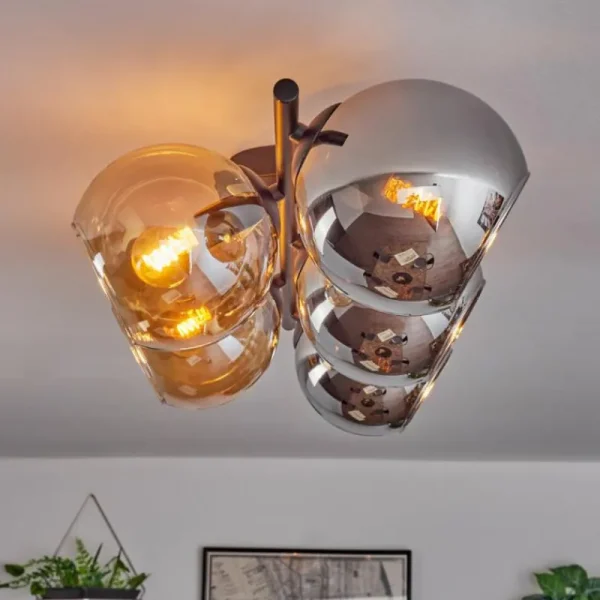 hofstein Gastor Plafonnier, Boule lumineuse Ambre, Chrome, Fumé, 5 lumières* Lampes Modernes