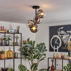 hofstein Gastor Plafonnier, Boule lumineuse Chrome, Clair, Fumé, 4 lumières* Lampes Modernes