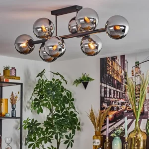 hofstein Gastor Plafonnier, Boule lumineuse Chrome, Fumé, 8 lumières* Lampes Modernes