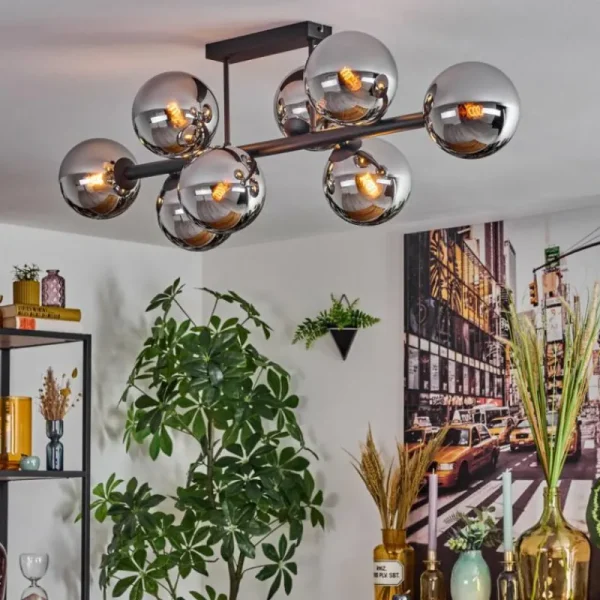 hofstein Gastor Plafonnier, Boule lumineuse Chrome, Fumé, 8 lumières* Lampes Modernes