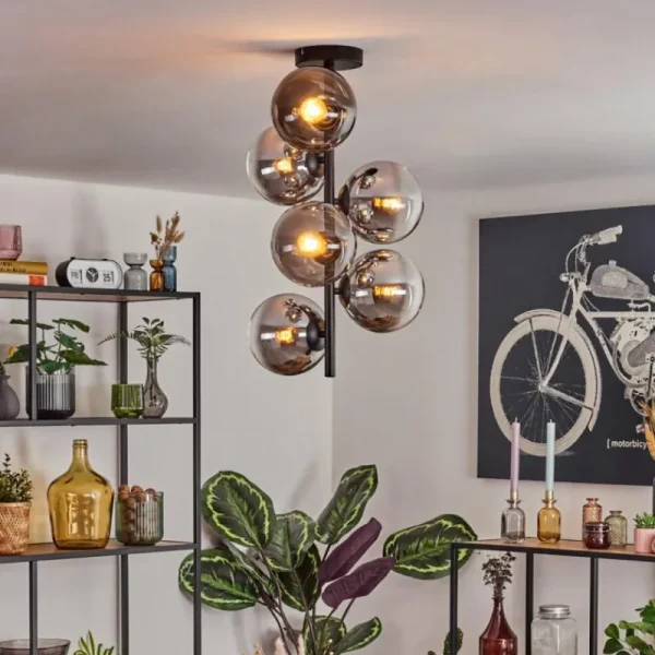 hofstein Gastor Plafonnier, Boule lumineuse Chrome, Fumé, 6 lumières* Lampes Modernes